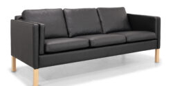 Tranekær 3 Pers Sofa I Sort Okselæder/bonded Med Ege Ben