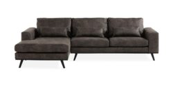 Copenhagen 3 Pers. Sofa M. Chaiselong, Mørkegrå Læder (Venstrevendt)