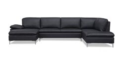 Seattle Deluxe U Sofa ægte læder sort, venstrevendt (UDGÅET)